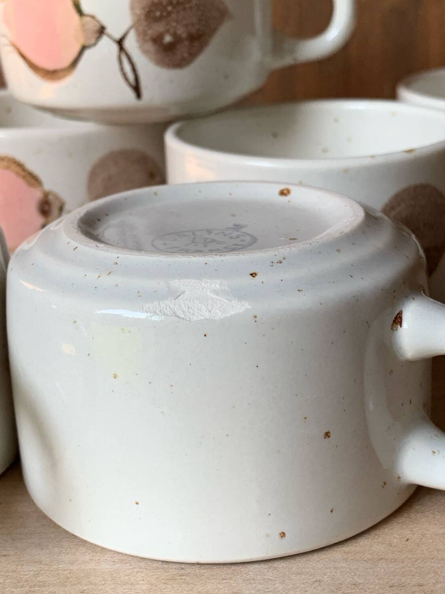 Six Salins stoneware coffee cups 1970