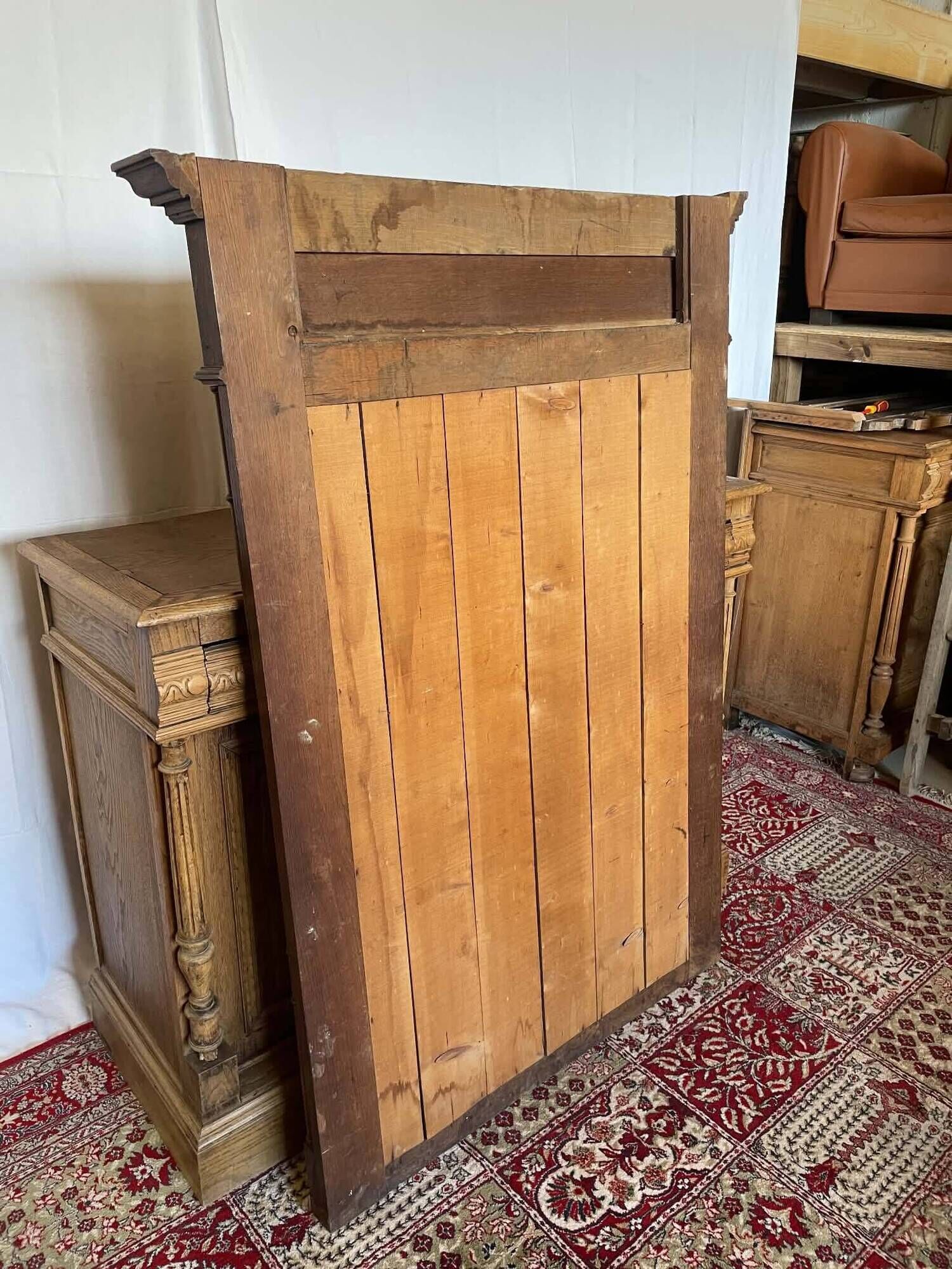 Large antique trumeau mirror in solid oak – Henri II style