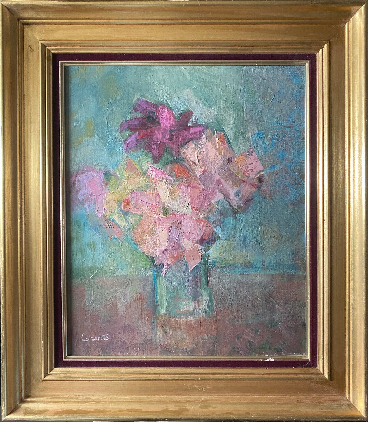 Table HST "Bouquet of flowers" ec. impressionist signed Lorenté + frame