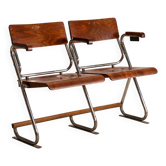 Two-seater folding bench, Bauhaus style, 1930s, Czechoslovakia