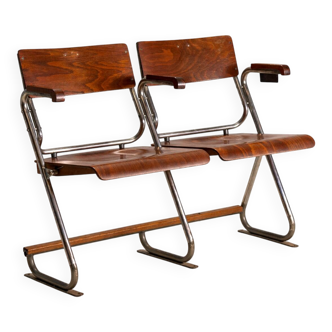 Two-seater folding bench, Bauhaus style, 1930s, Czechoslovakia
