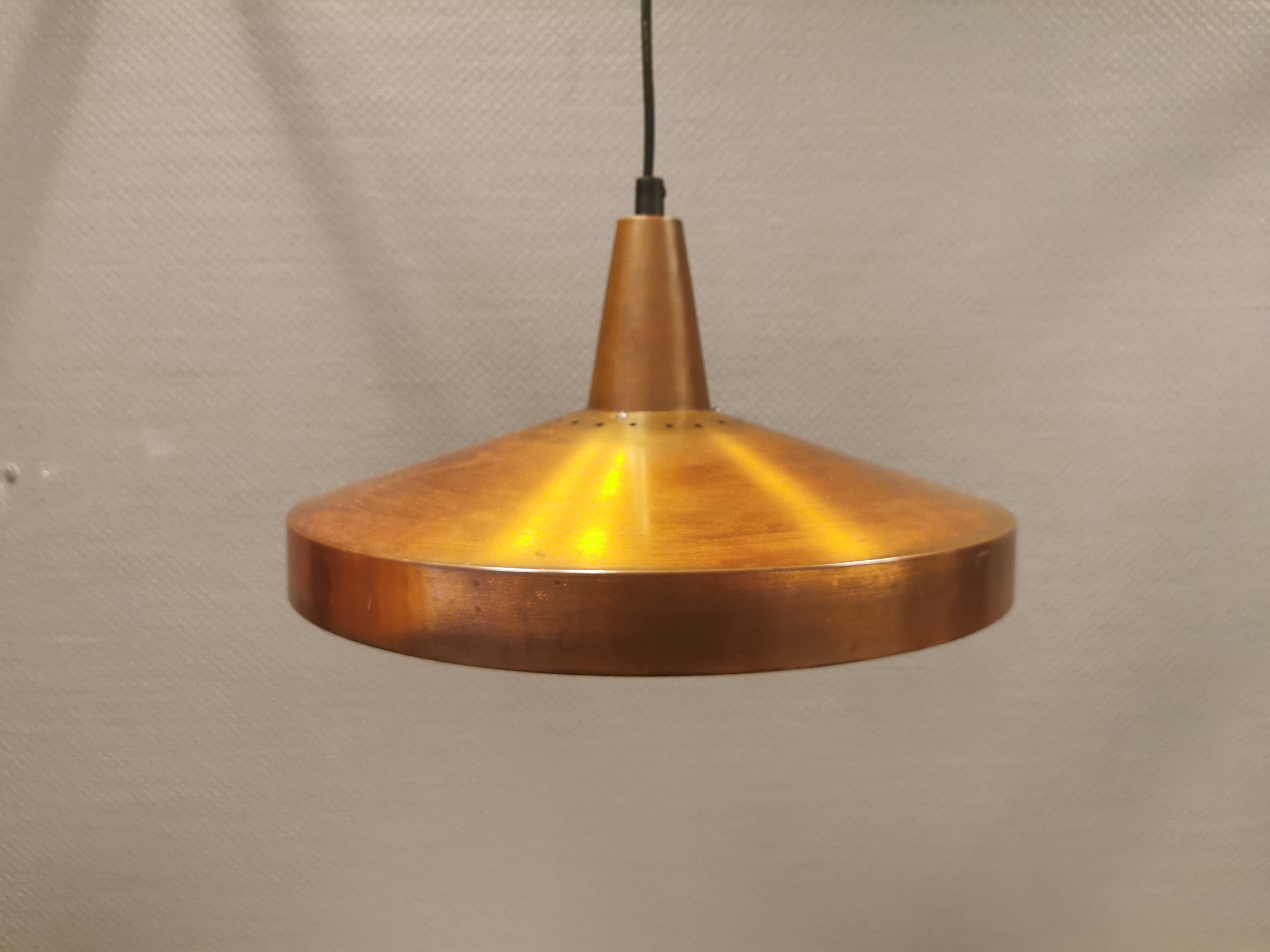 Older hanging lamp, in thin copper, Danish and estimated from the 1960s