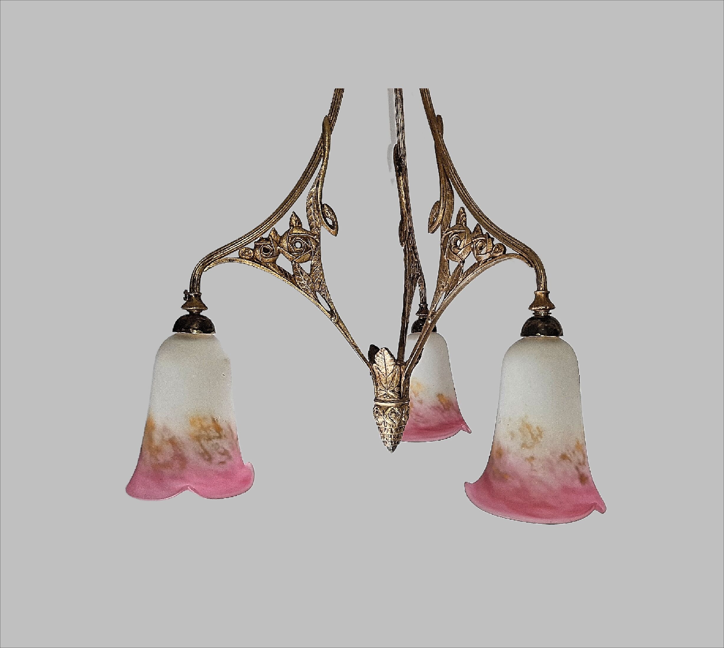 P. crespy art deco chandelier blend of bronze, pink, yellow