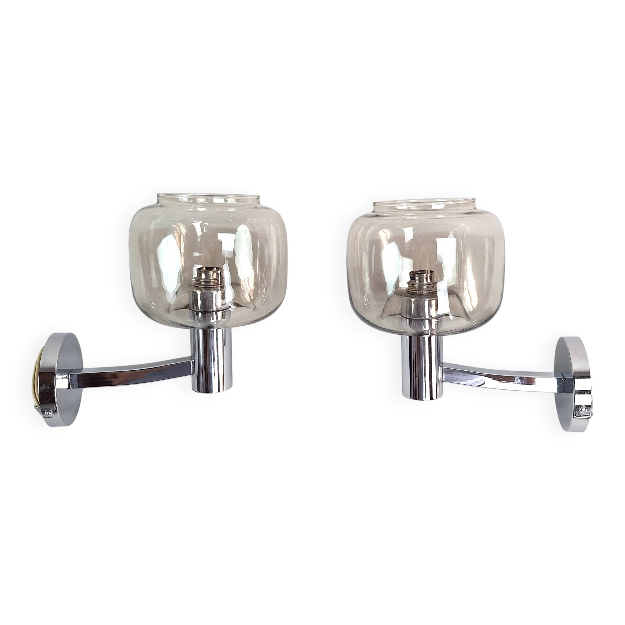 Chrome-plated metal and glass wall lights, 1970