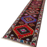 Hand-knotted wool turkish multicolor runner carpet 90 cm x 364 cm