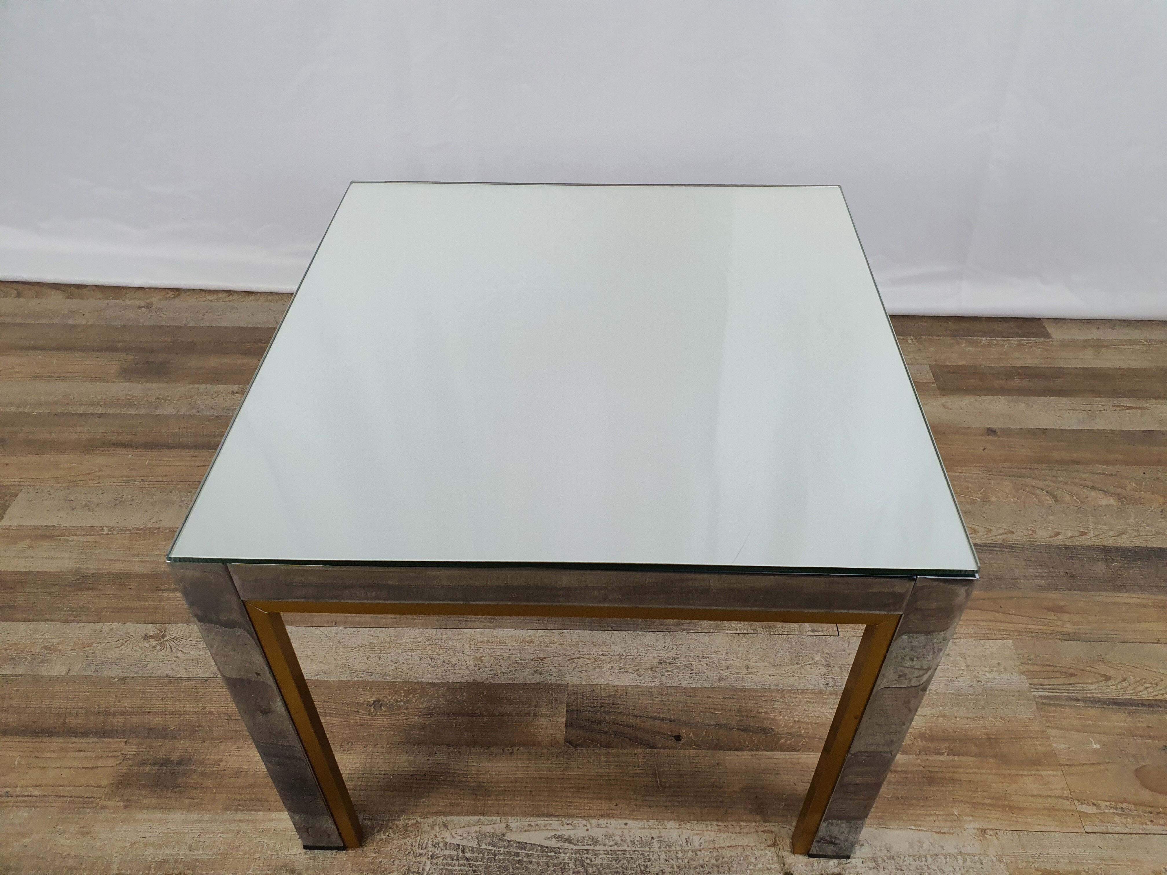 Table basse de Renato Zevi avec plateau en miroir, années 70