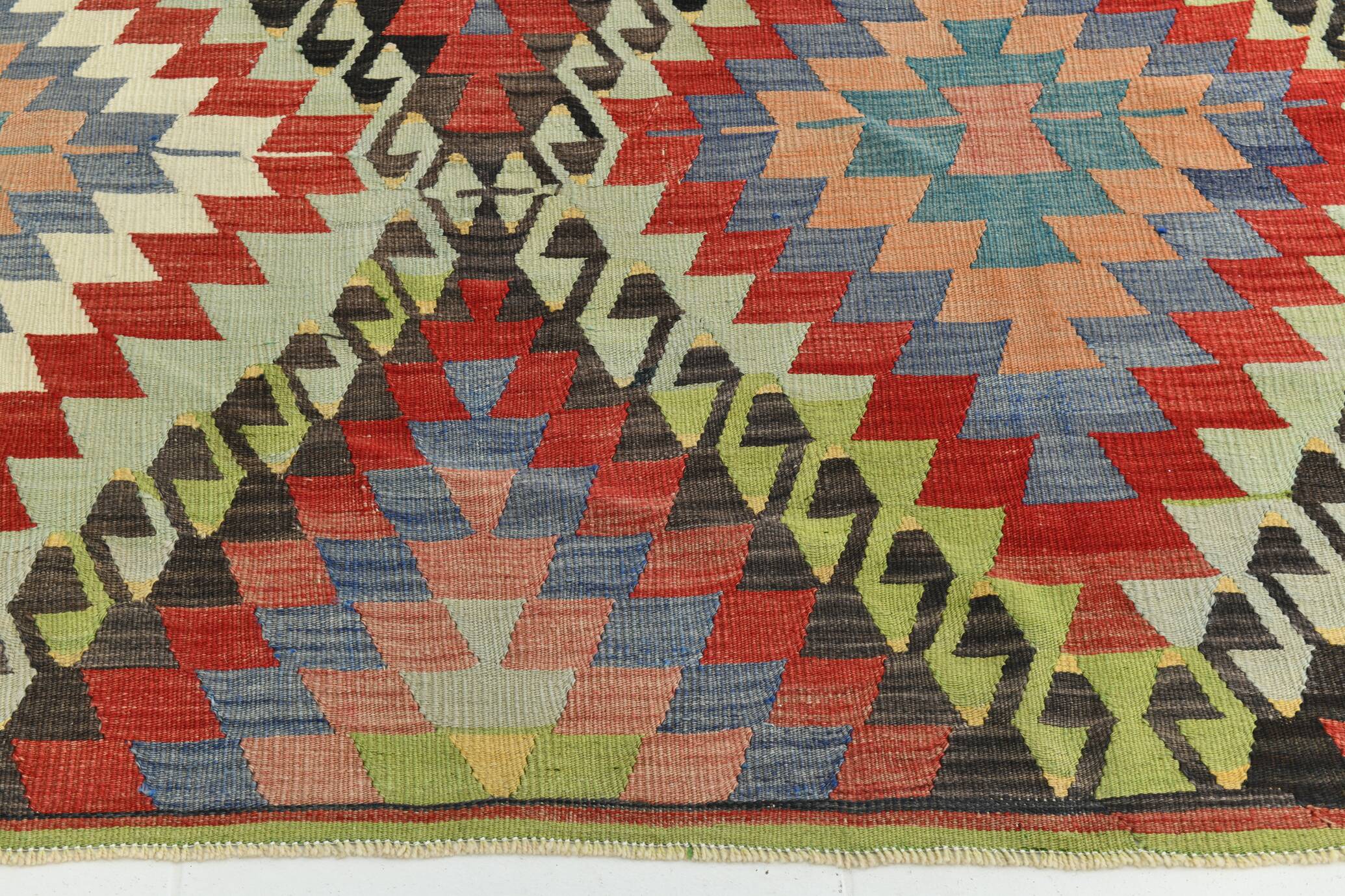 6x10 Green & Red Tribal Vintage Kilim Rug, 199x320Cm