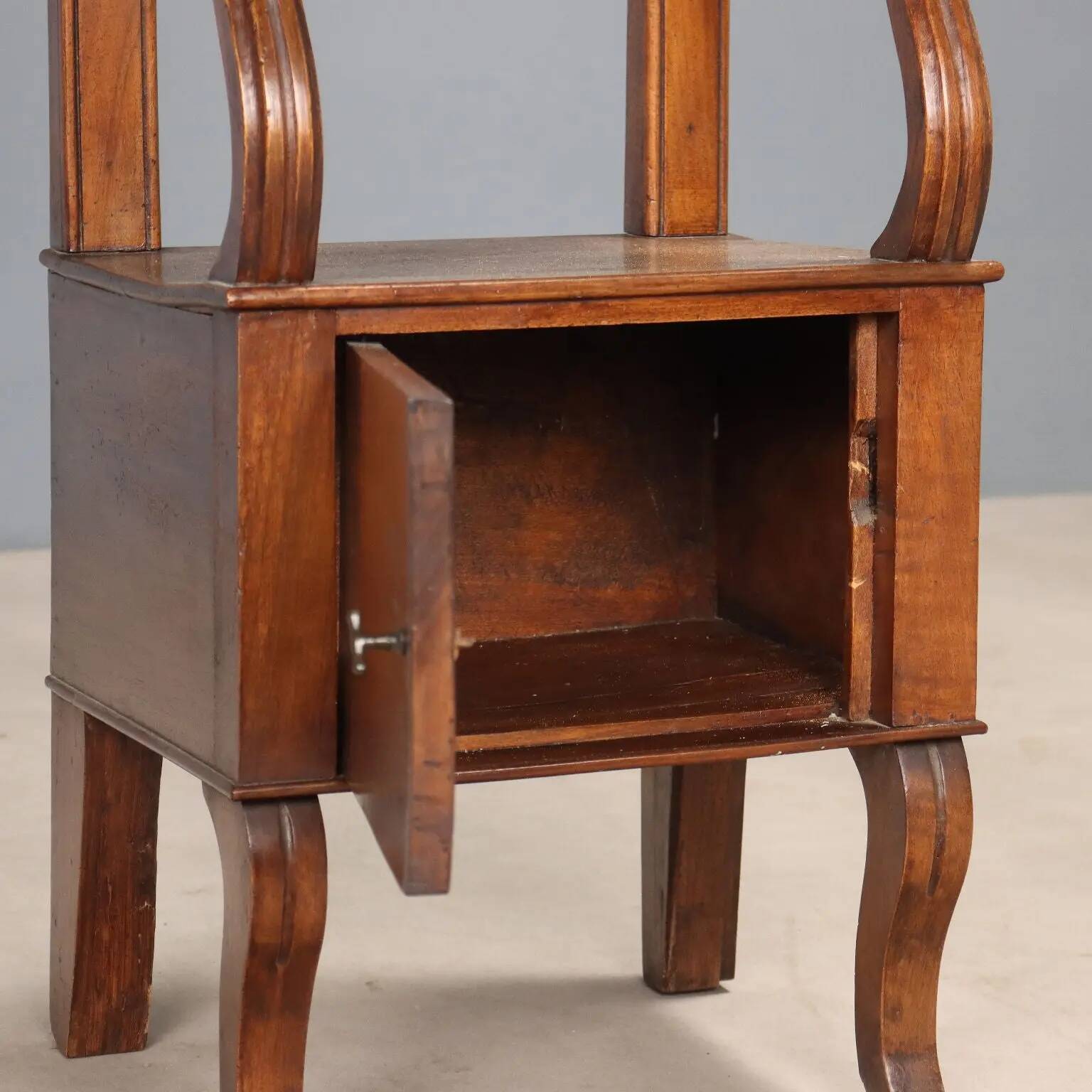 Antique walnut bedside tables with drawer, Italy, 19th century.