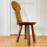 Ancienne chaise brutaliste en pin et chêne