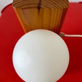 Vintage pine wall lamp with opaline globe