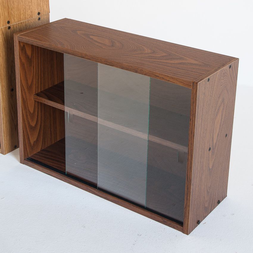 Set of 4 vintage CD shelves with glass doors, France 1990
