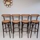 4 curved wood and cane bar stools