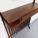 Meuble d’entrée vestiaire italien vintage avec miroir, tablettes en teck