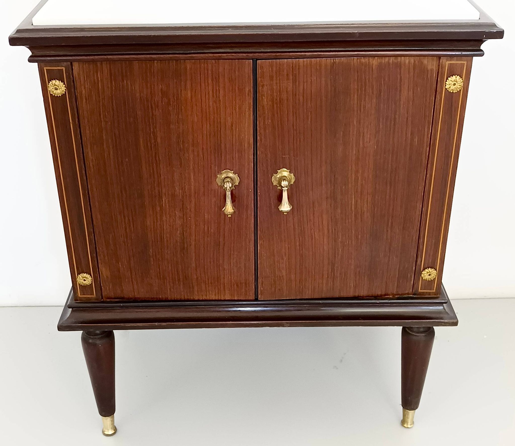 Pair of Black Walnut Nightstands with Marble Top ascr. to Paolo Buffa, Ita