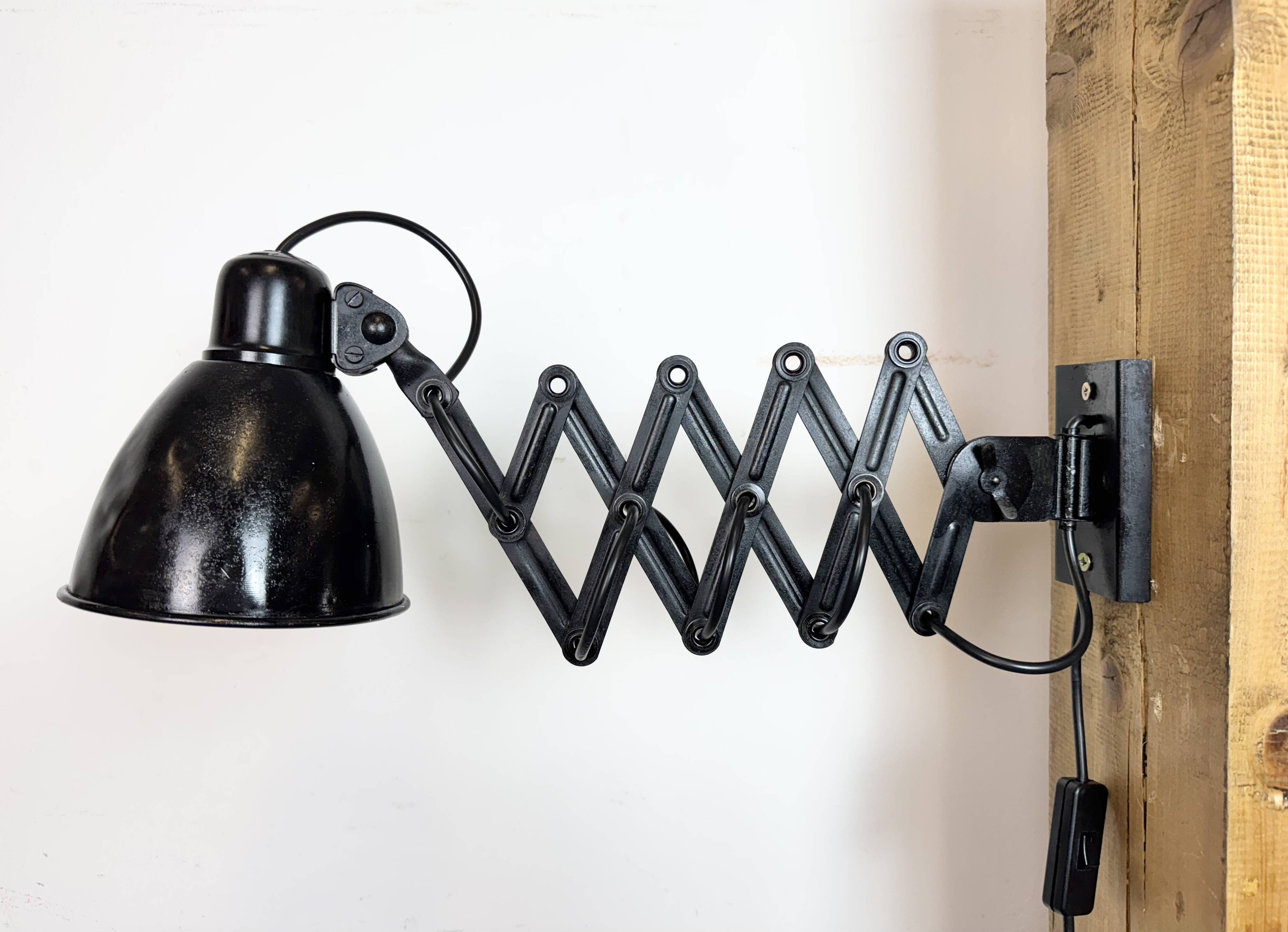 Industrial Black Scissor Wall Lamp, 1950s
