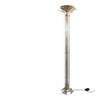 Rare floor lamp in gilded brass and plexiglass