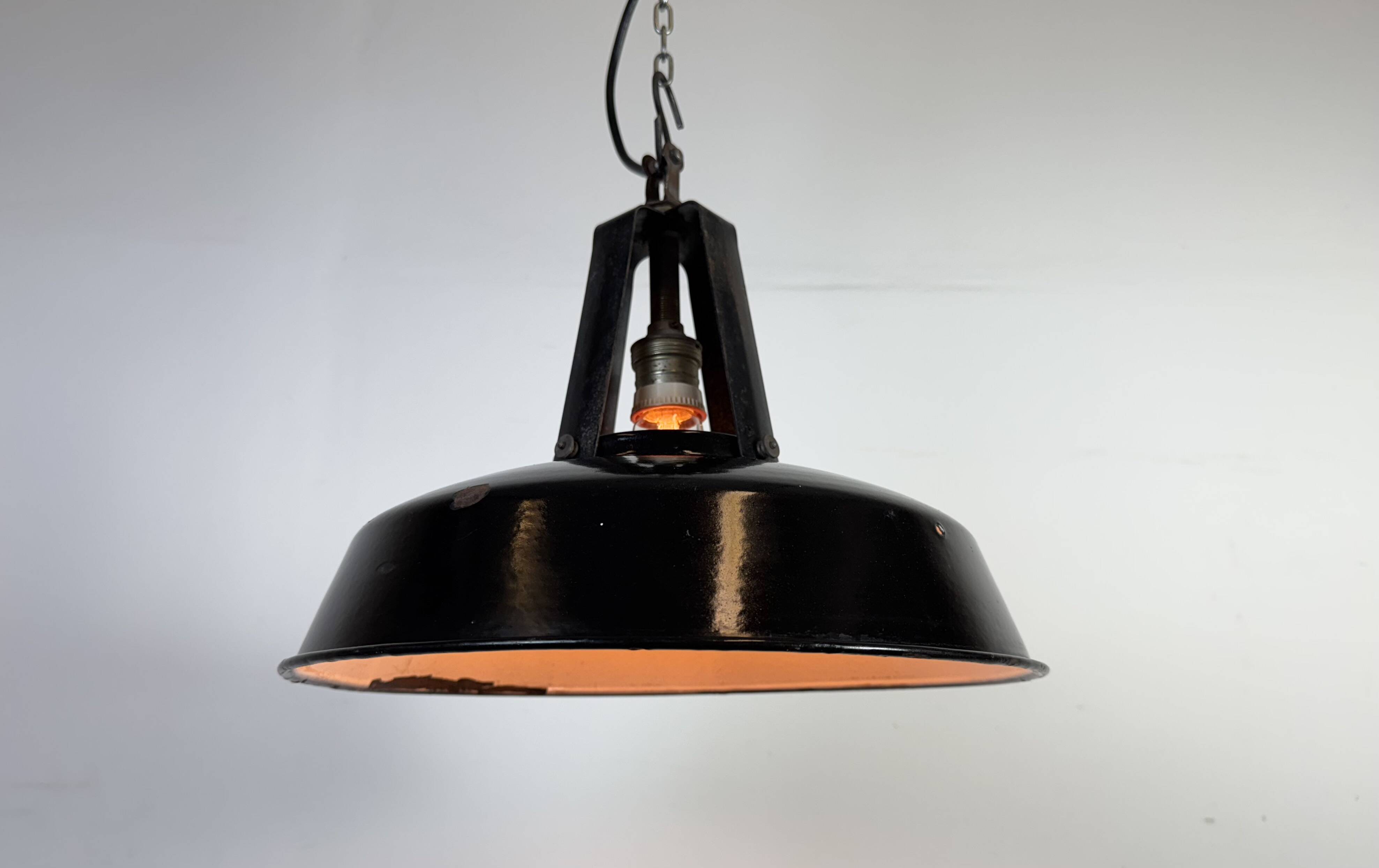 Industrial french black enamel pendant lamp from mazda, 1960s
