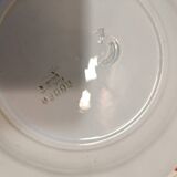 Set of 4 HBCM Creil et Montereau Pastel blue soup plates with pink pattern