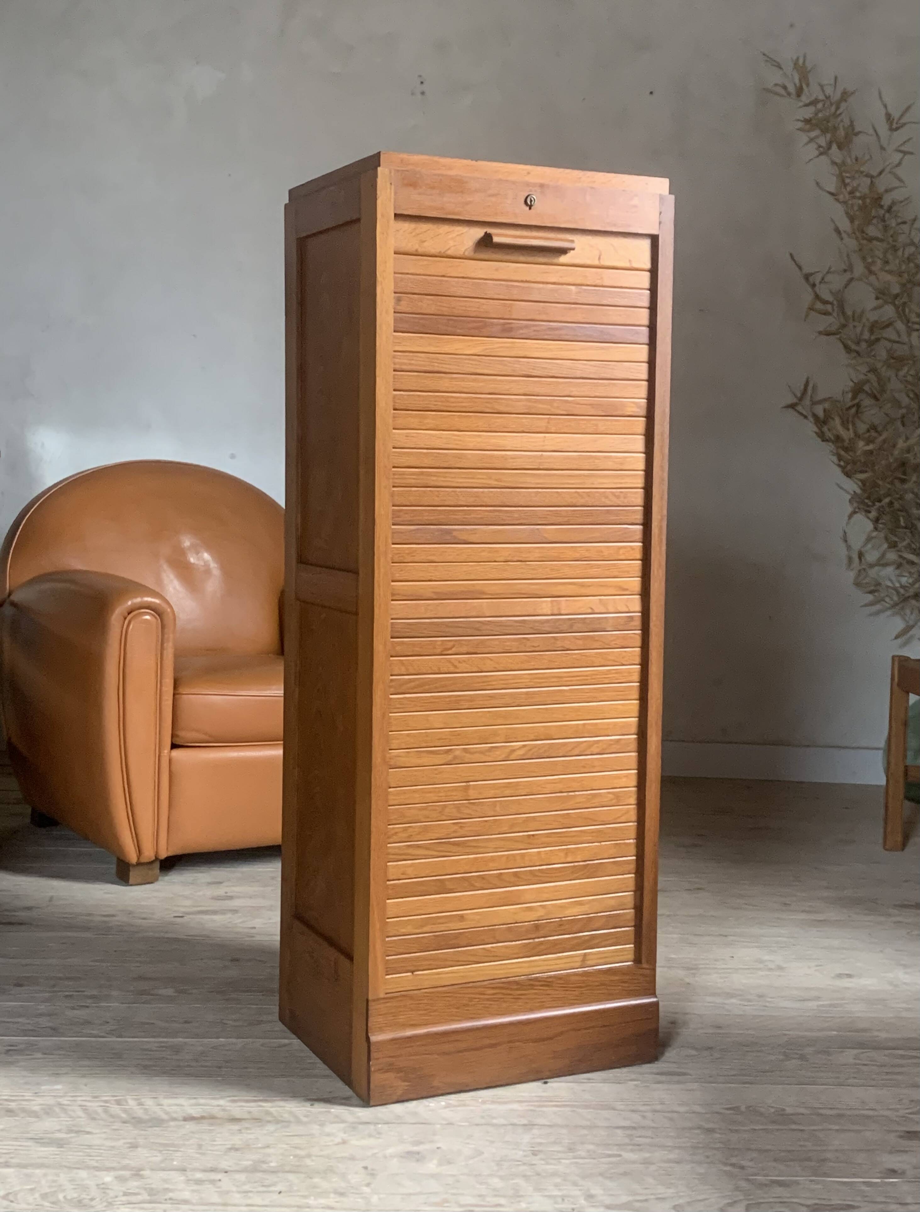 Vintage oak curtain filing cabinet