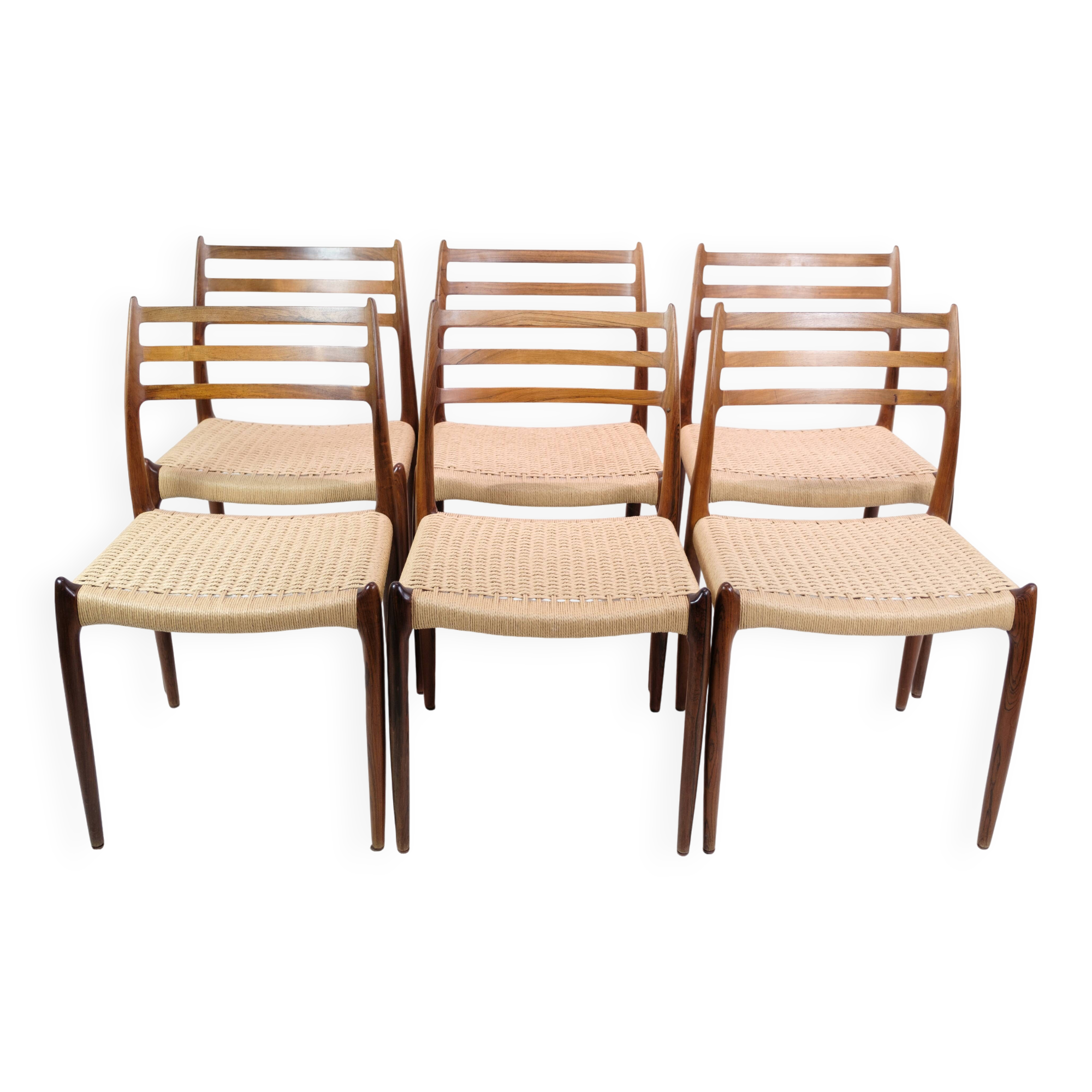 Set Of 6 Dining Chairs Model 78 Made In Rosewood By N. O Møller From 1950s