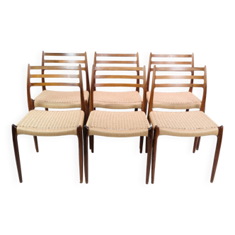 Lot de 6 chaises de salle à manger modèle 78 fabriquées en palissandre par N. O Møller des années 1950
