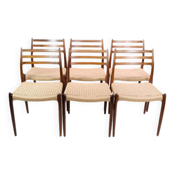 Set Of 6 Dining Chairs Model 78 Made In Rosewood By N. O Møller From 1950s