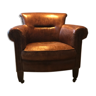 With wheels leather club armchair