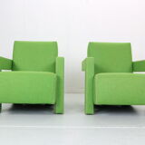 Set of 2 green "utrecht" lounge chairs Gerrit Rietveld for Cassina, 1980's italy