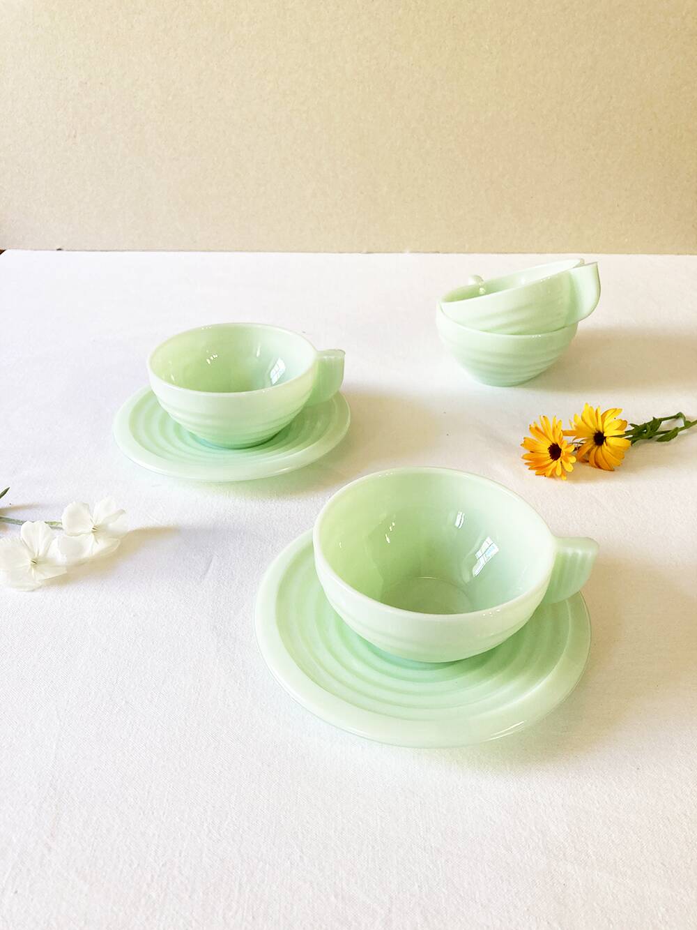 Glass cups and saucers, 1950s