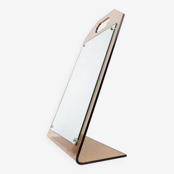 Miroir coiffeuse dressing incliné plexiglas forme trapèze années 70