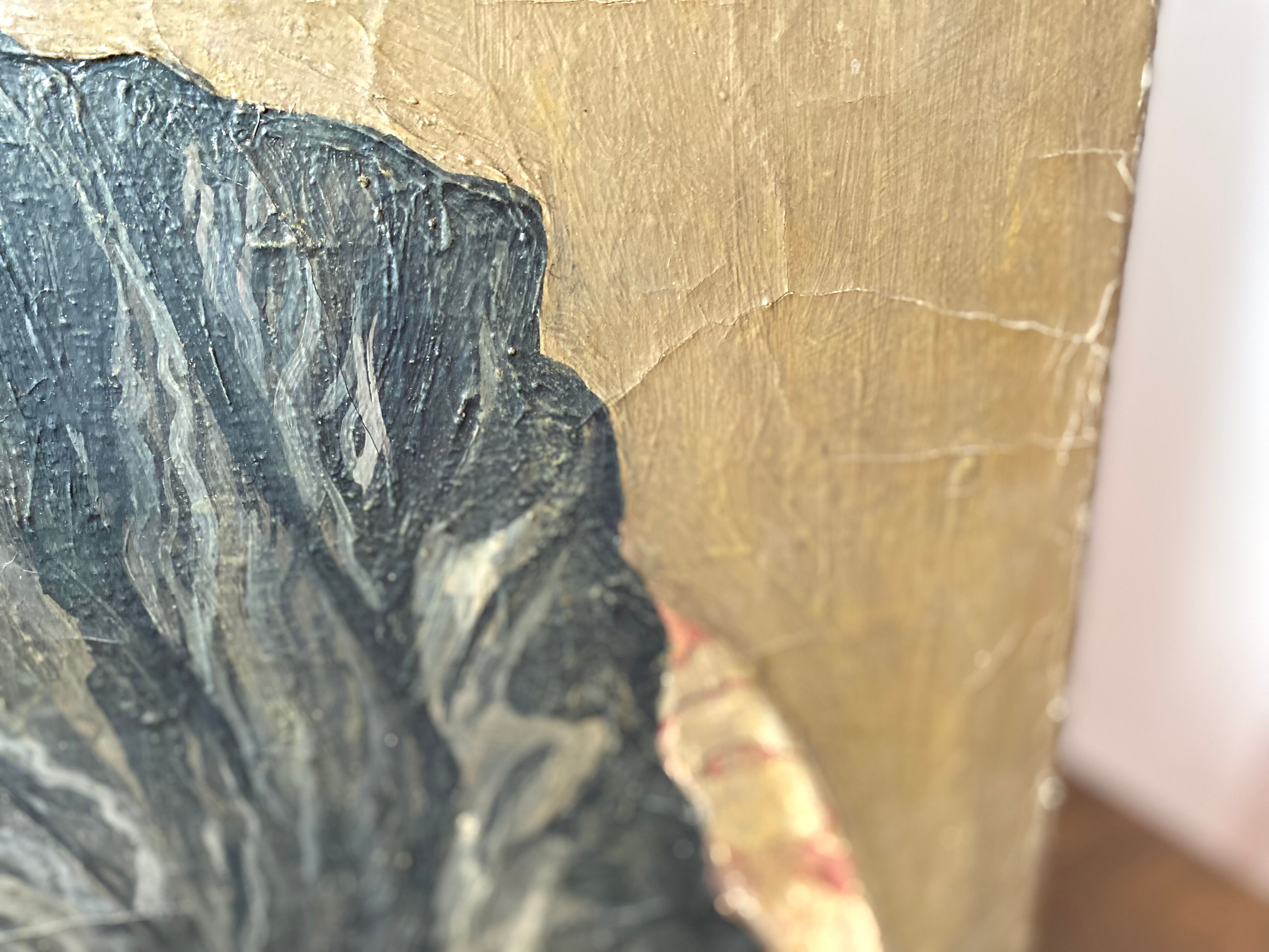 Oil portrait on canvas of an elegant vintage woman 50s