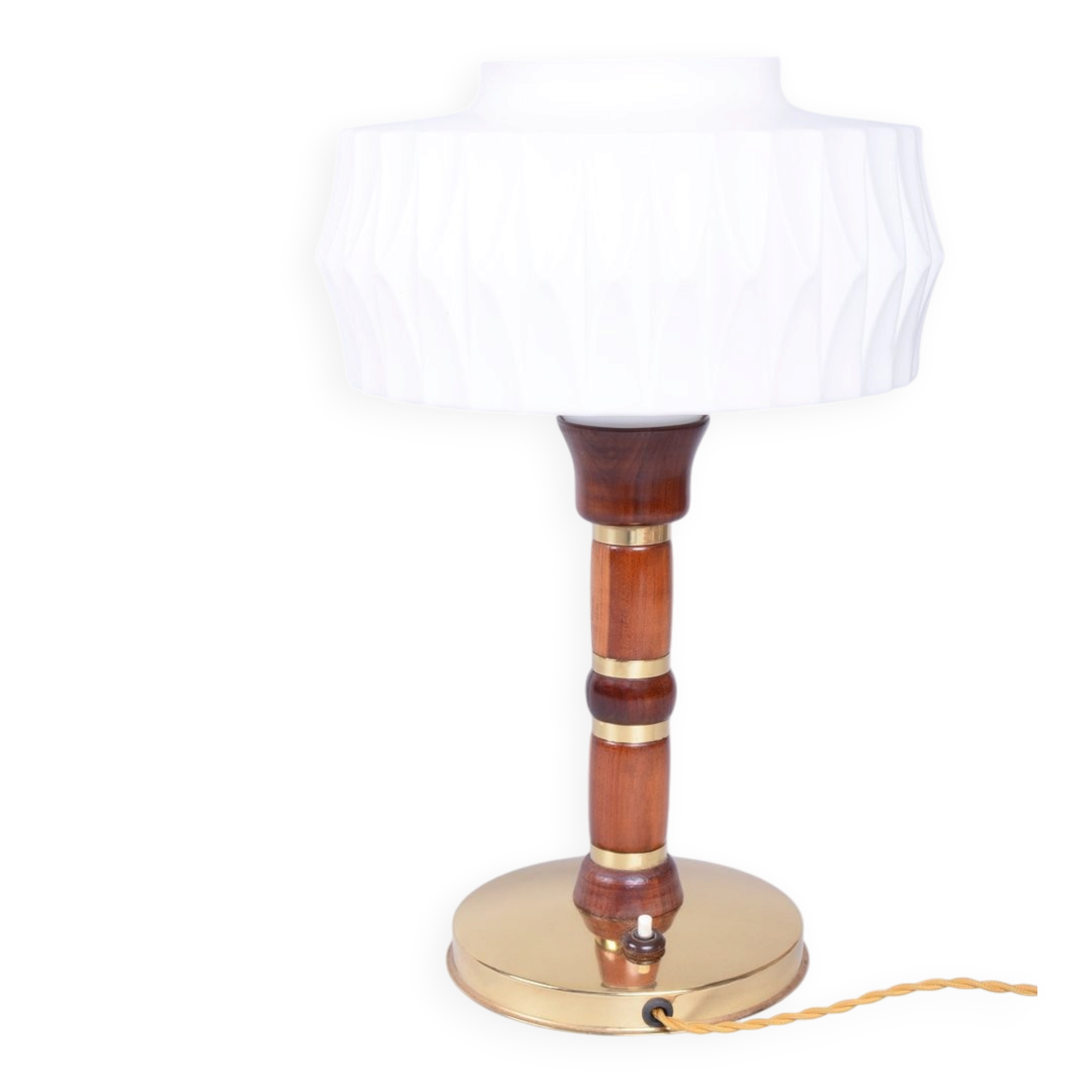 Mid-Century Table Lamp in Walnut, Brass and Glass, Czech, 1960s