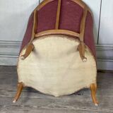 Pair of Louis XV style bergère armchairs in carved wood, pink velvet, circa 1900