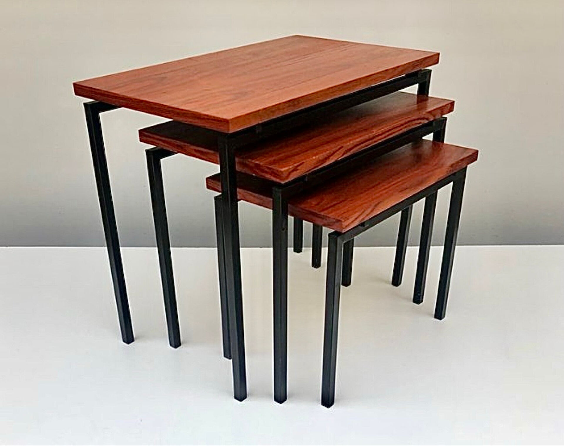 Nest Tables in Teak and Black Iron by Cees Braakman for Pastoe, year