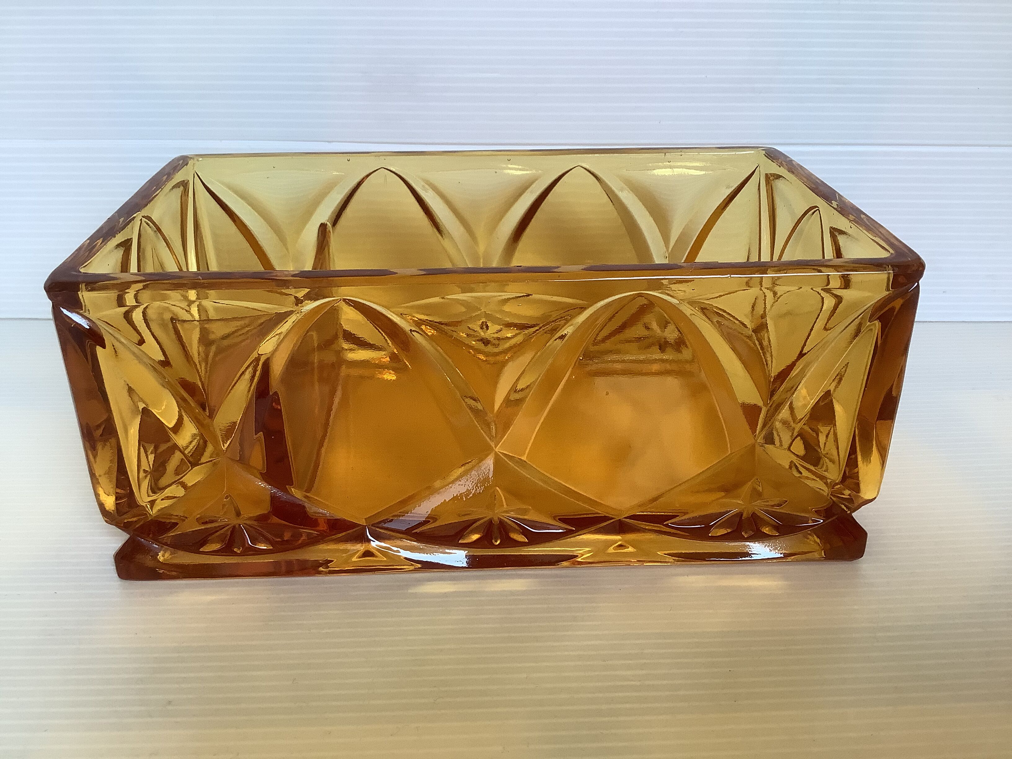 Old yellow thick glass desk organizer