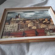 Painting bernard buffet, marseille, boats in the old port, braun edition