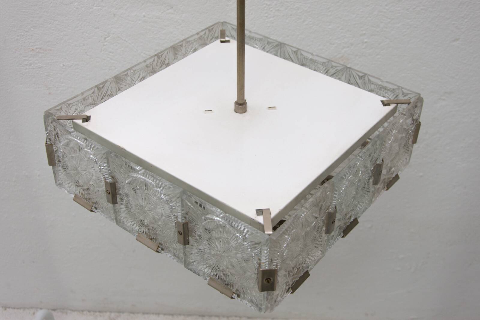 Vintage glass and chrome steel suspension Kamenický Šenov 1970s Czechoslovakia