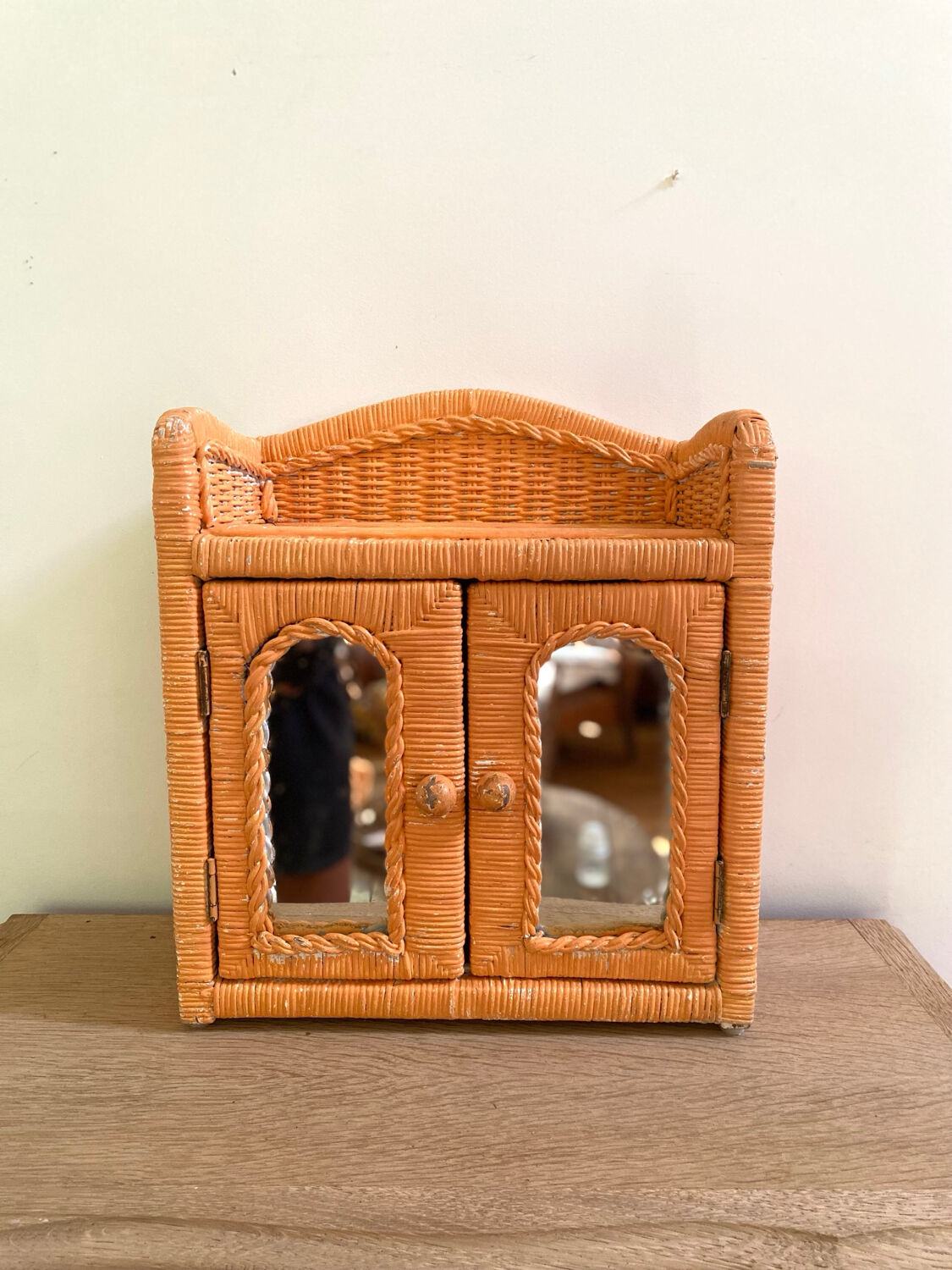 Small vintage rattan wall cabinet