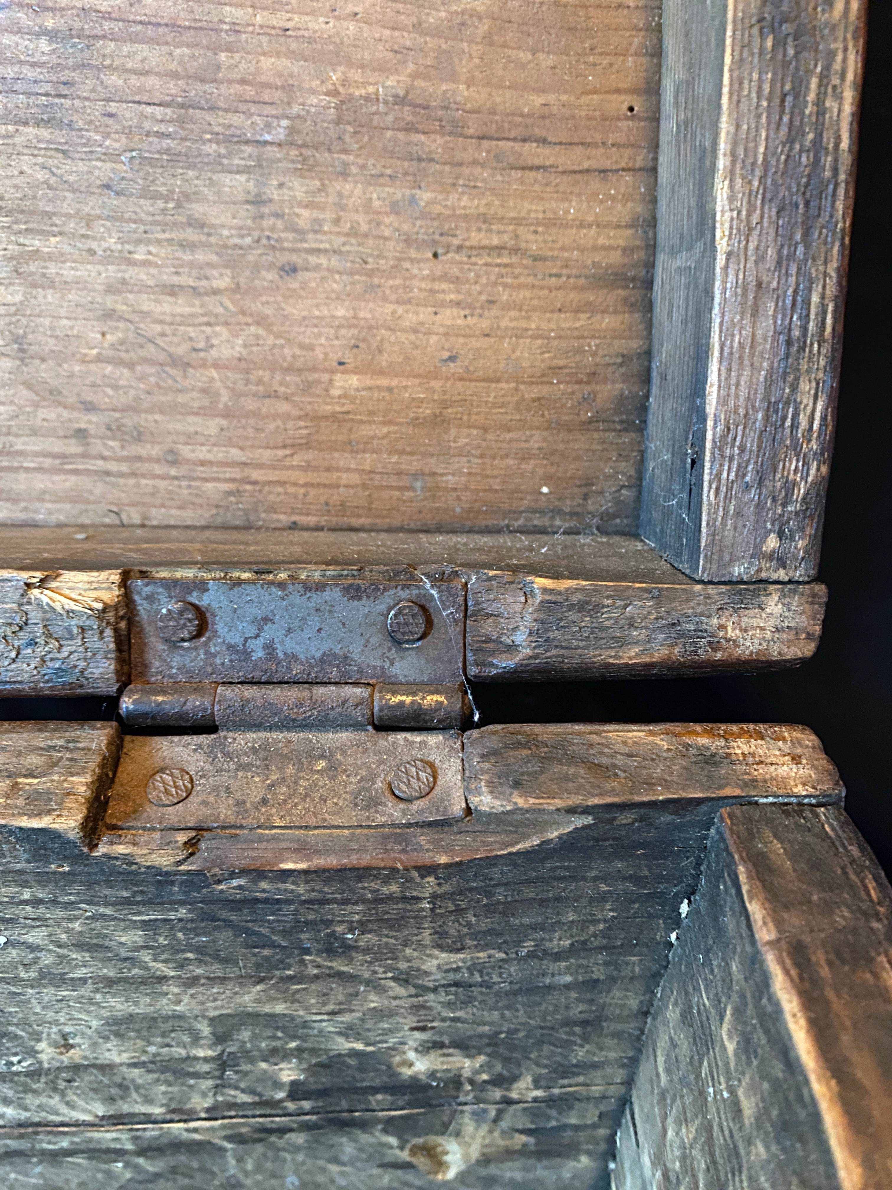 Old wooden chest with carved rosettes regionalism folk art