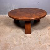 Table basse ronde brutaliste en chêne massif