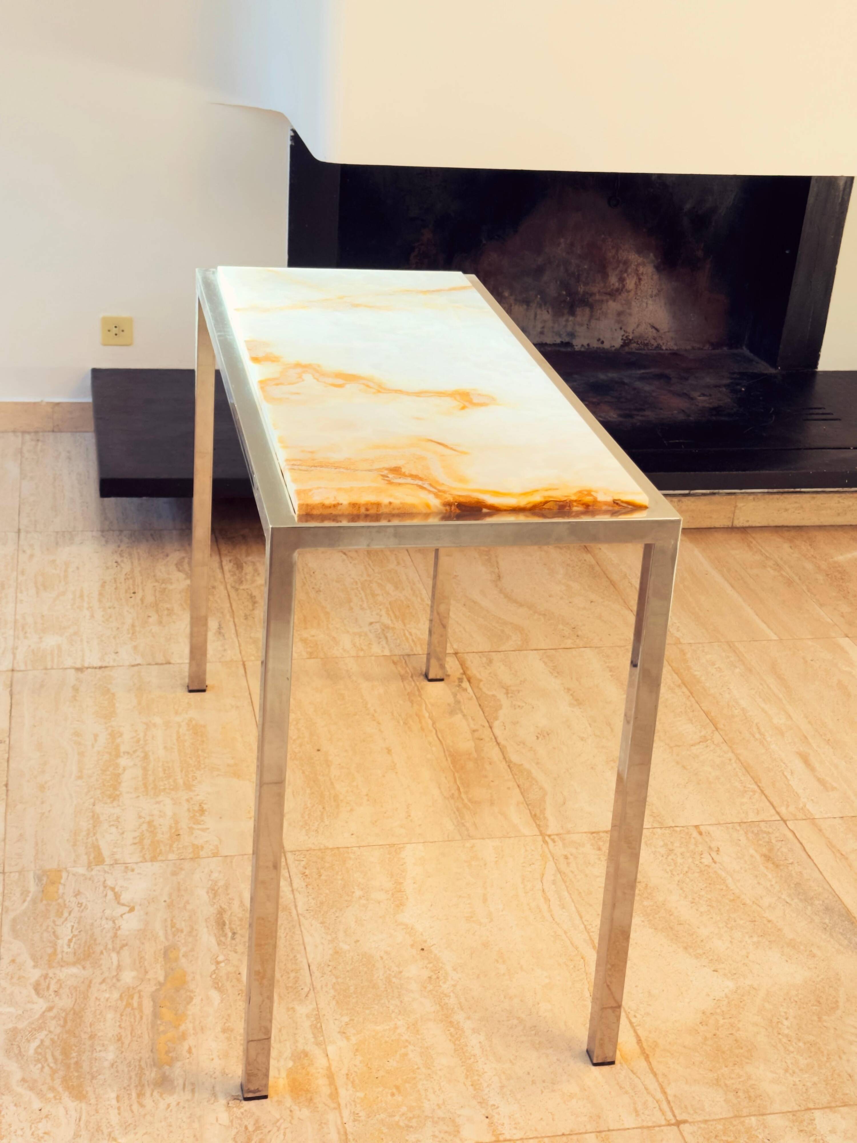 Pair of Italian Console Tables in Marble and Chrome, 1970s