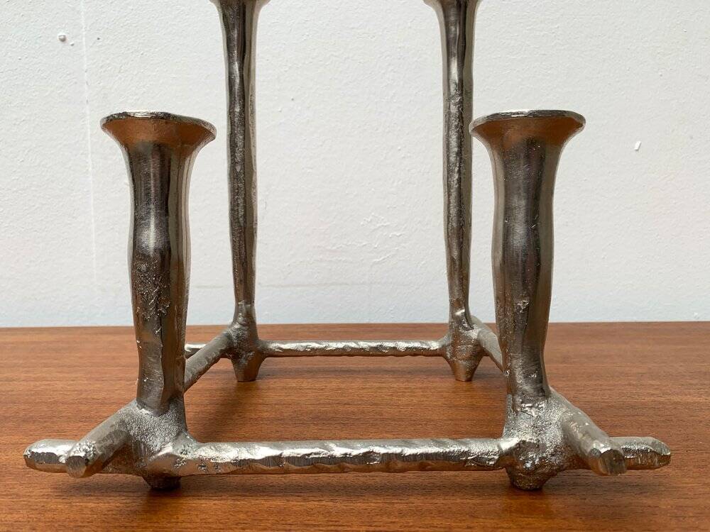 Brutalist sculptural cast aluminium candlestick Danish