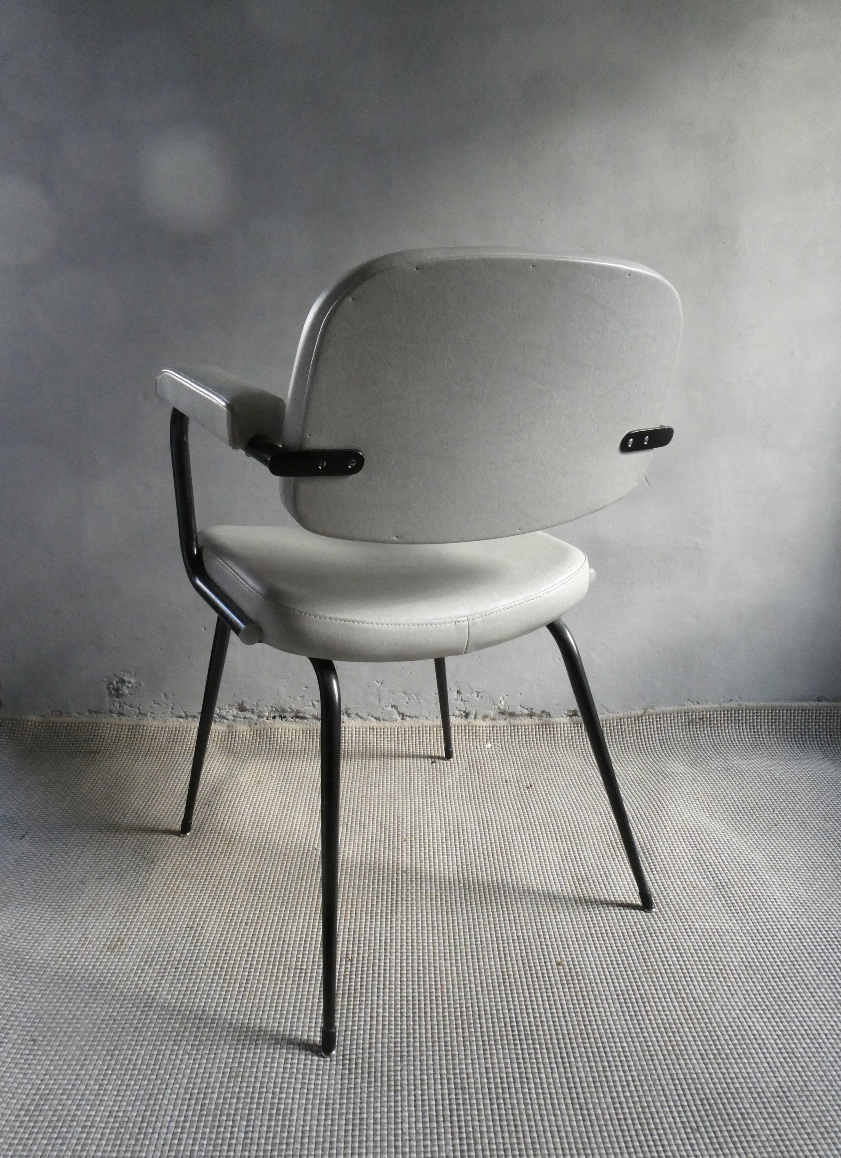 Skai armchair and black metal compass legs, 1960s