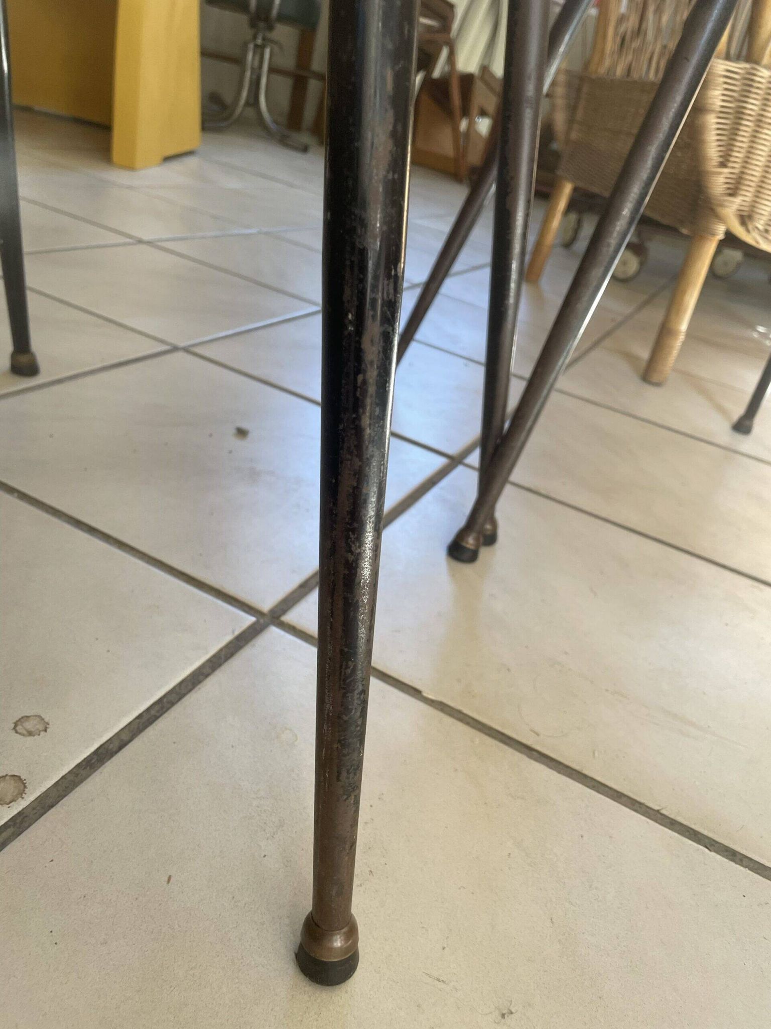 Pair of Formica chairs with a wood effect