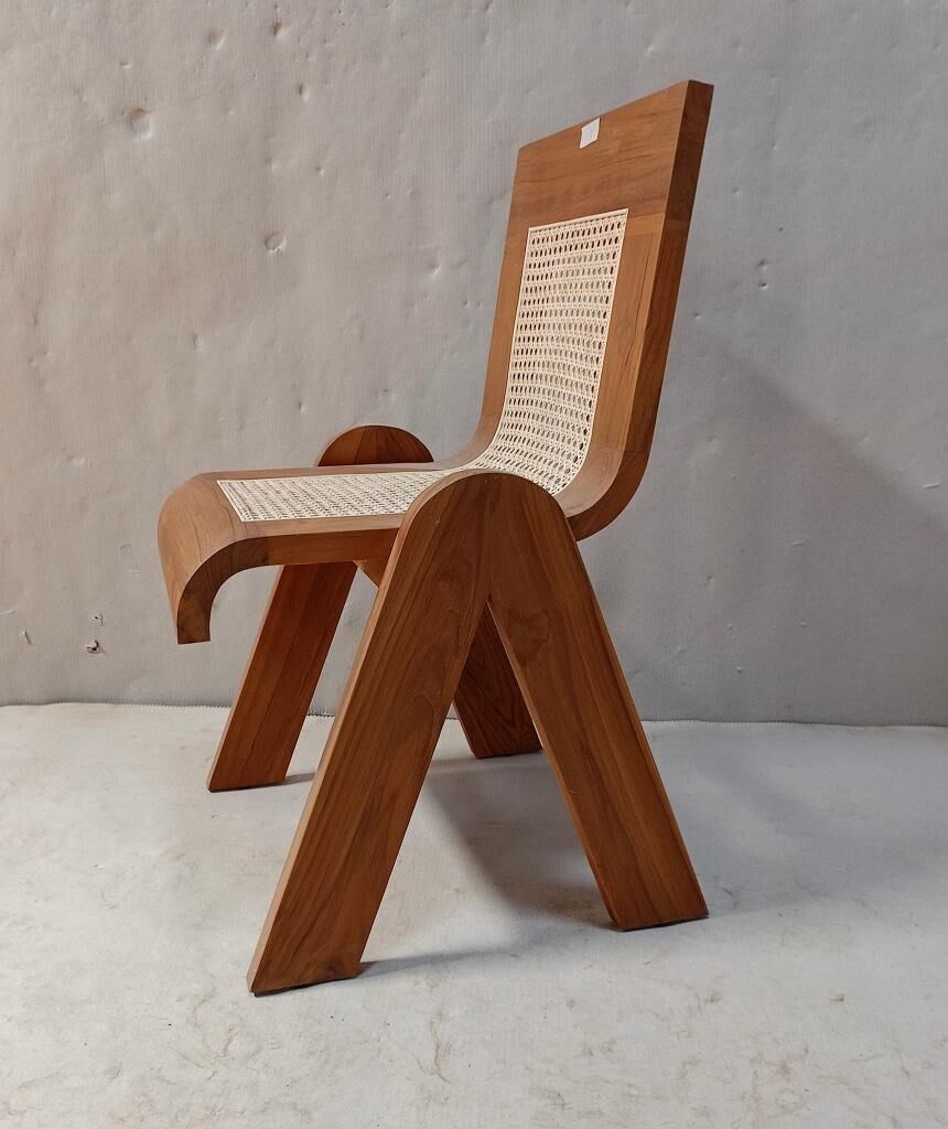 Solid wood dining chair with woven rattan seat