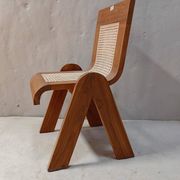 Solid wood dining chair with woven rattan seat