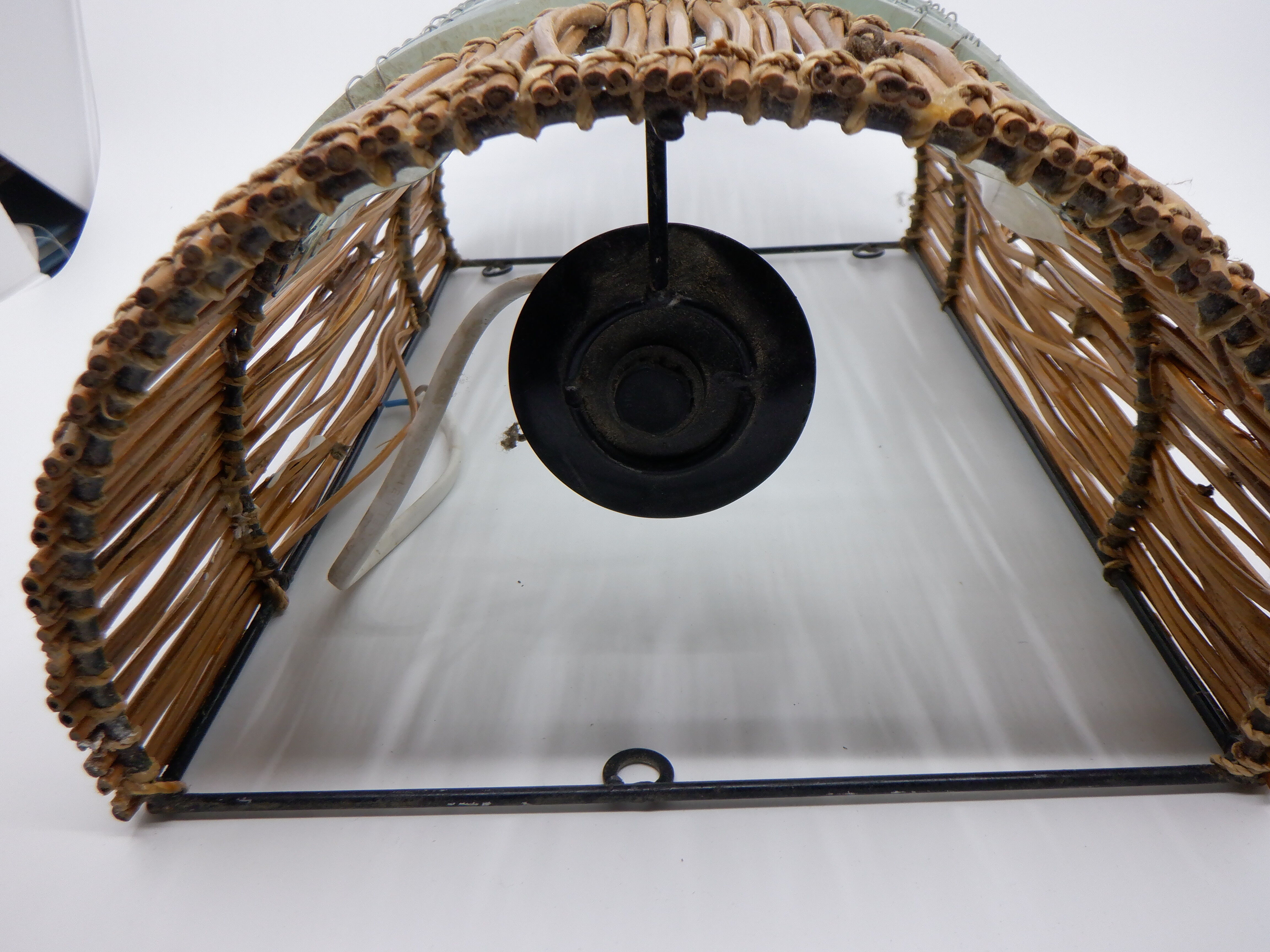 Glass and rattan sconce