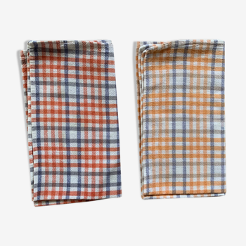 Set of 2 old checkered tea towels