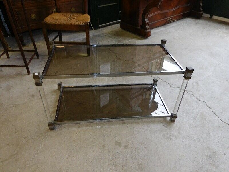 Table basse en verre et chrome 1970