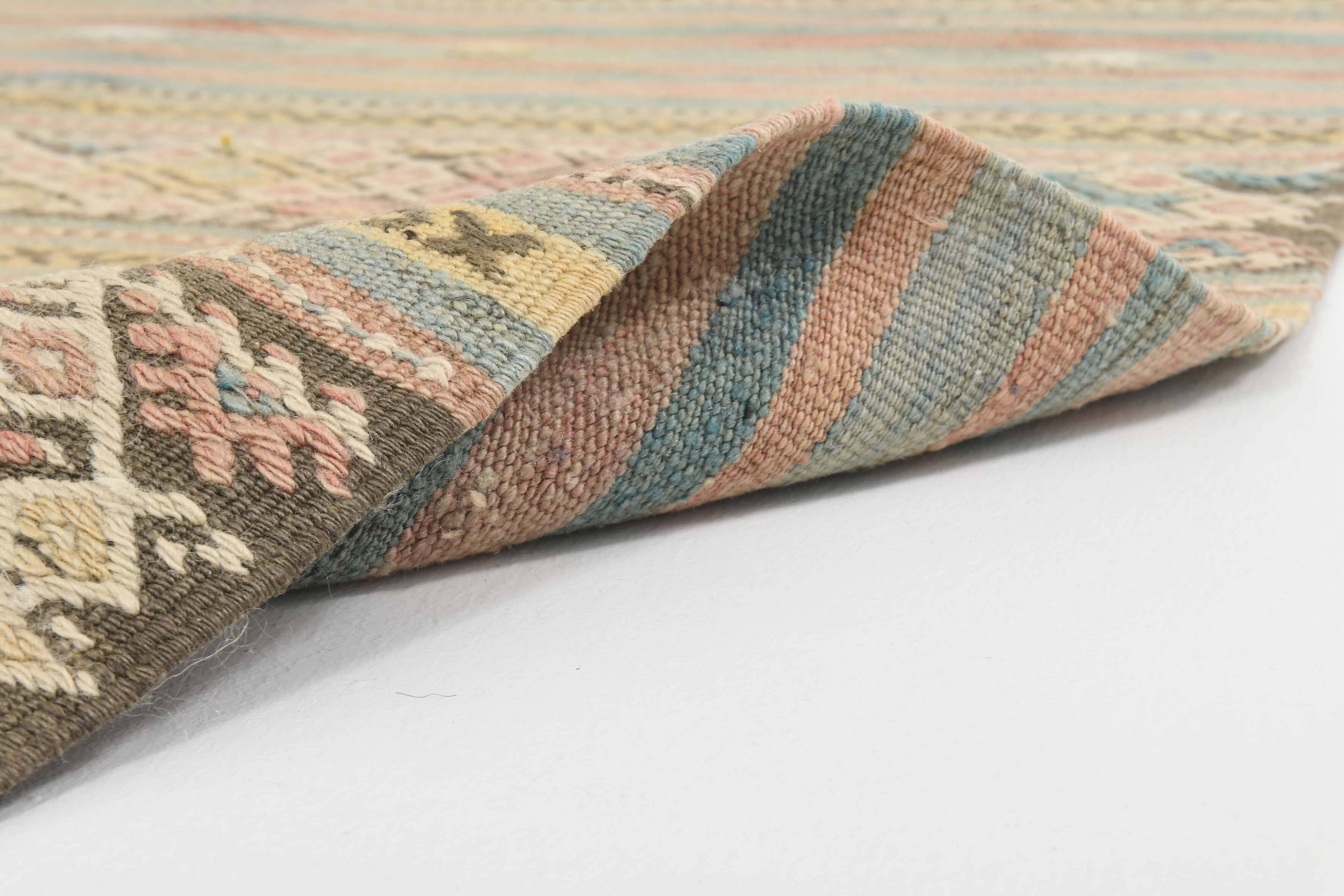 Tapis Kilim fait main rouge clair bleu 5x7 158x247 cm